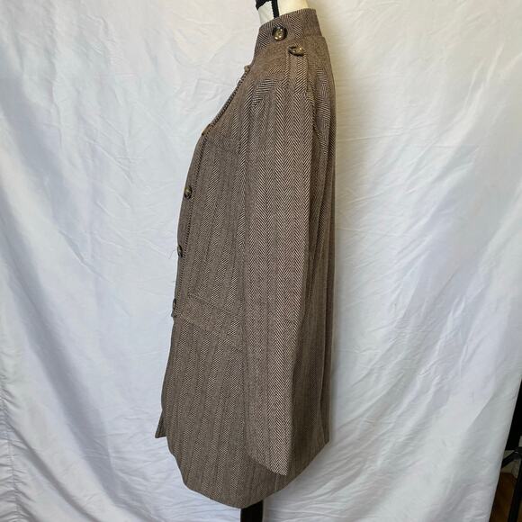 Aowofs Women's Herringbone Long Jacket Coat Size Medium Brown White Neck Strap - Picture 6 of 13